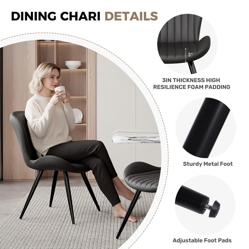 Daluvenix Modern Dining Chairs Set of 4 Upholstered Comfy Fabric Kitchen & Dining Room Chairs with Metal Legs & Thick Cushions for Living Room, Black