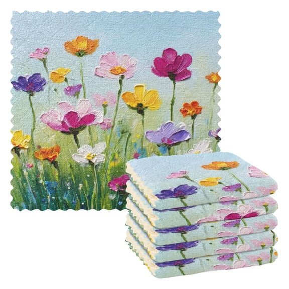 6 Pieces of Kitchen Towels 11x11Inch Kitchen Dish Cloths Kitchen Dish Towels Reuseable Cleaning Cloths Meadow Flower Spring