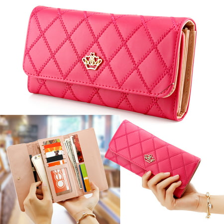 Fashion Lady Check Plaid Faux Leather Women Wallet Clutch Long Purse Card Holder Handbag