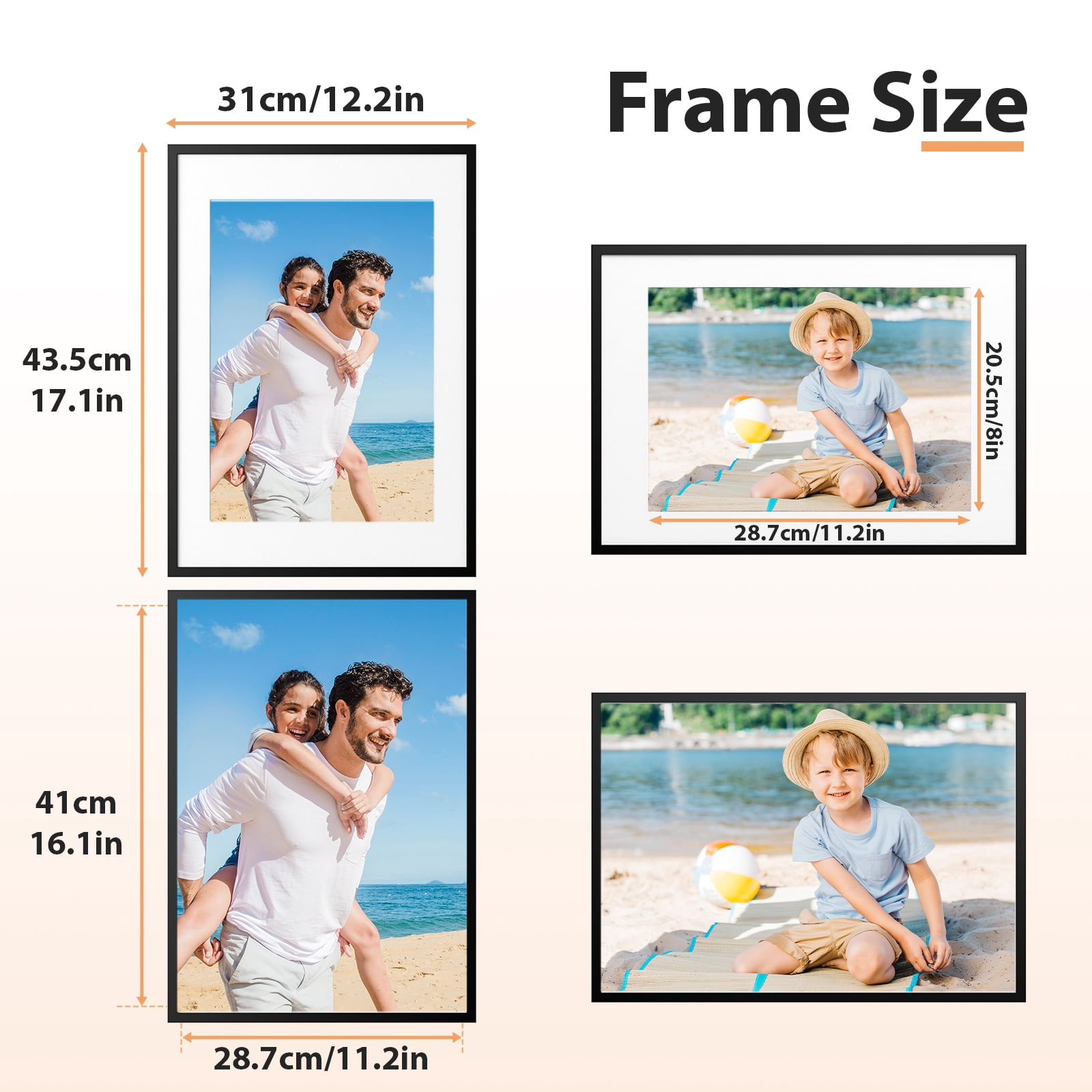 LIZEVINC 4 Pack 11x14 Picture Frame, Display Pictures 8x10 with Mat or 11x14 Without Mat, Wall Hanging Photo Frame, Black