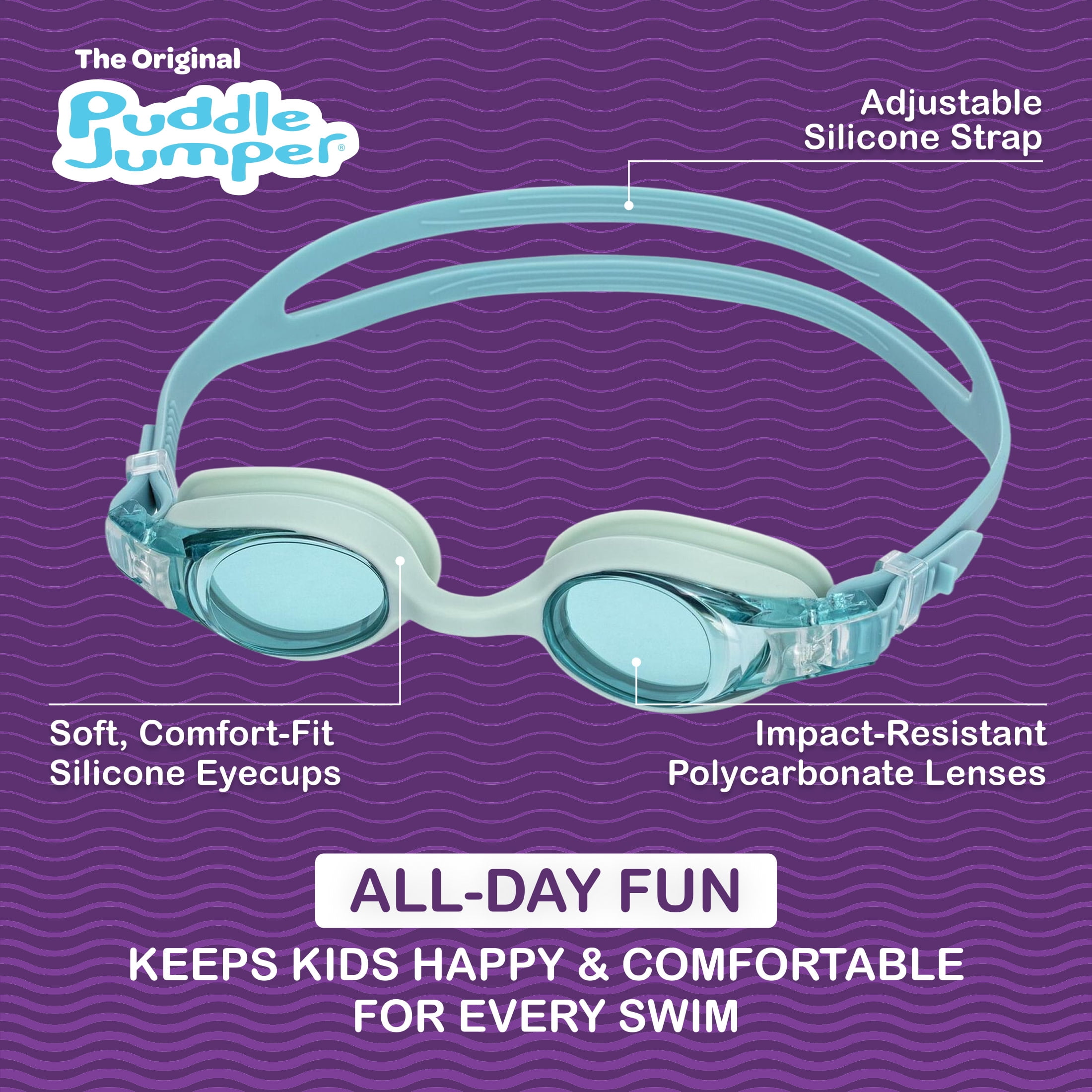 Puddle Jumper Child Swim Goggles, Green, Non-Latex and Non-PVC, Kids Ages 3+