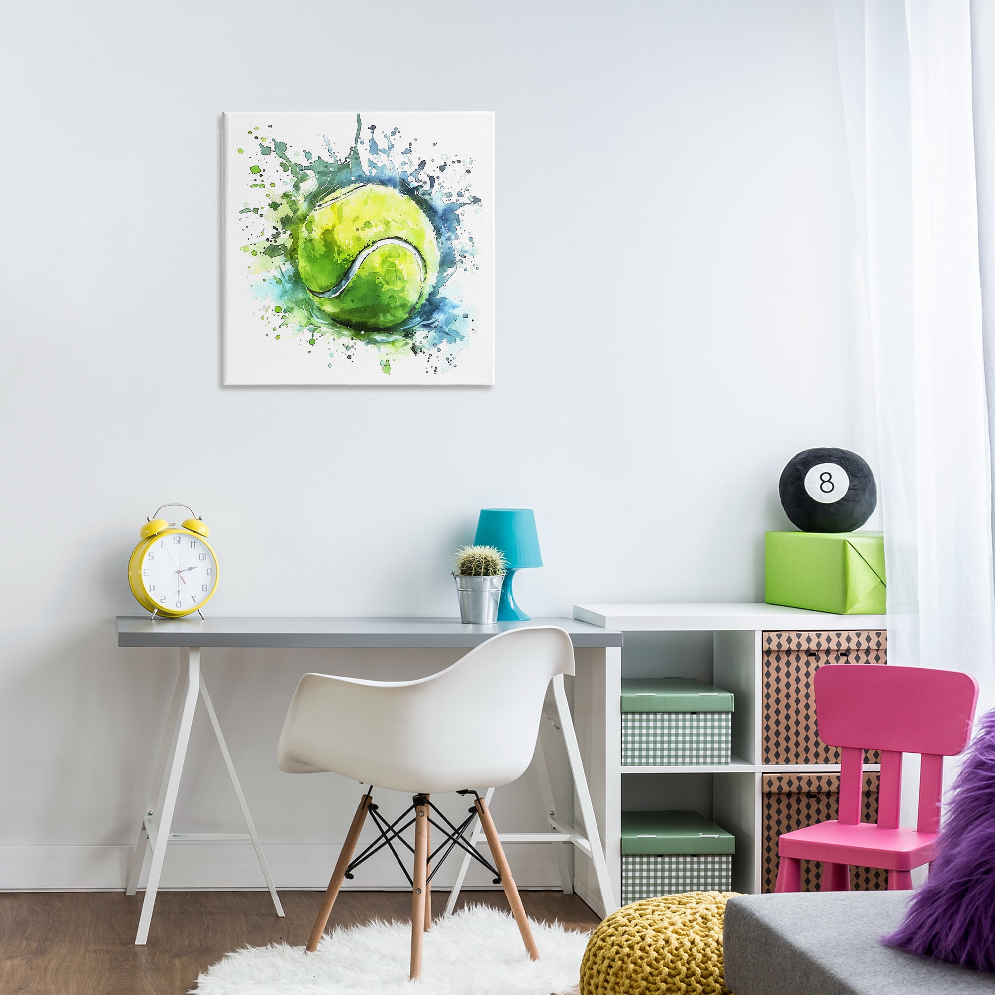 Stupell Industries Tennis Ball Bright Splash Sports Painting Wrapped Canvas Art Print Wall Art, 24 x 24
