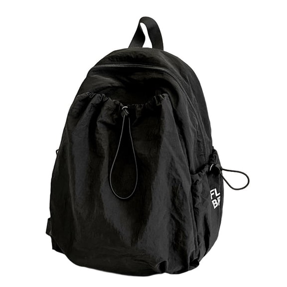 HUISZJ Drawstring School Backpack, Large Capacity School Bag, Solid Color Bookbag for Students College Travel, Black