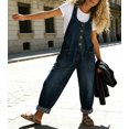 thumbnail image 4 of sicmoss Women's Blue Y2K Baggy Wide Leg Bib Overalls Adjustable Strap with Pockets, 4 of 7