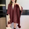 thumbnail image 4 of Zpanxa Winter Coats for Women Poncho Cape with Pom-pom Trim Casual Warm Wrap Wine Free Size, 4 of 5