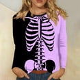 thumbnail image 2 of Raeneomay Women Tops Long Sleeve Shirts for Women Fashion Tees Casual Color Matching Skeleton Print Round Neck Loose T Shirt Shirt, 2 of 5