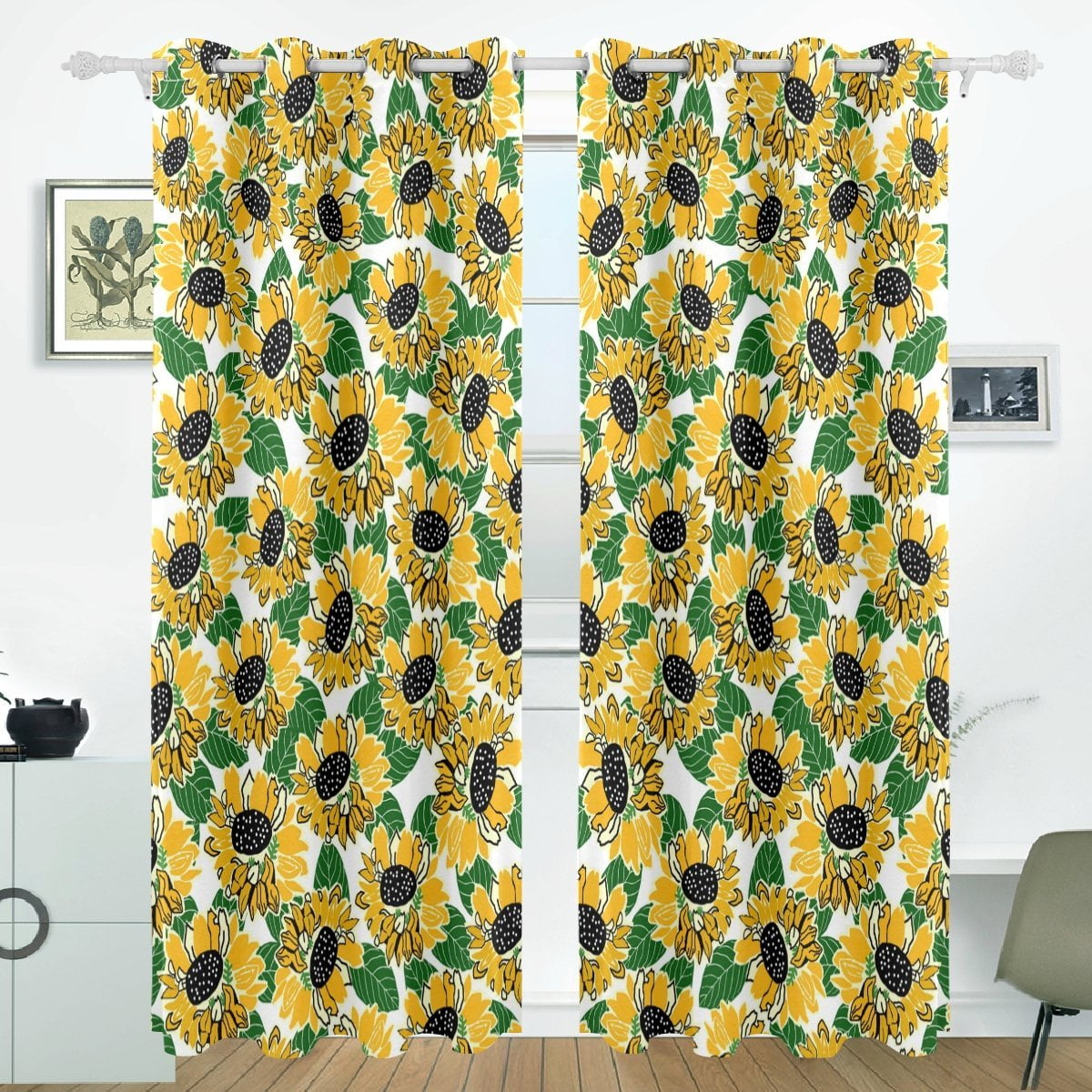 WINOMO Transparent Tulle Window Sheer Window Screen Rod Pocket Voile Curtains with Sunflowers Pattern for Bedroom Living Room 200x270cm Yellow 