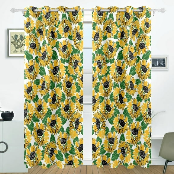 POPCreation Yellow And Black Sunflower Window Curtain Blackout Curtains Darkening Thermal Blind Curtain for Bedroom Living Room,2 Panel (52Wx84L Inches)