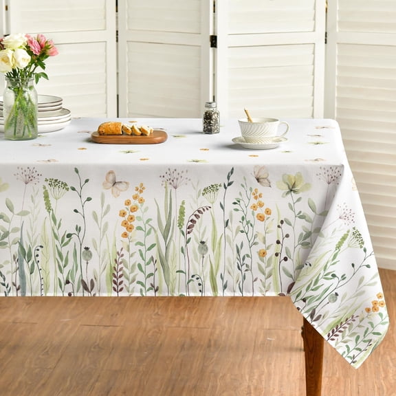 Spring Tablecloth 60×84 Inch, Wildflowers Butterfly Washable Table Cover for Party Picnic Dinner Decor