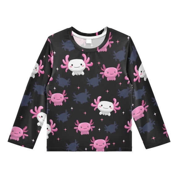 Axolotl Pink Pattern Boys' Rash Guard Shirts UPF 50 Plus Sun Protection Short Sleeve Swim Tees 3T