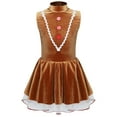 thumbnail image 3 of Haitryli Kids Girls Gingerbread Man Clothes Tutu Dress Velvet Mock Neck V Front Ice Skating Dance Dress Brown 8, 3 of 7