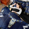 thumbnail image 4 of jejeloiu Rustic Western Cowboy 7 Pieces Bedding Comforter Set,Farmhouse Bull Skull Full Bedding Set,Vintage Aztec Geometric Fitted Sheet Flat Sheet For Adults,Super Cozy Room Decor Reversible, 4 of 8