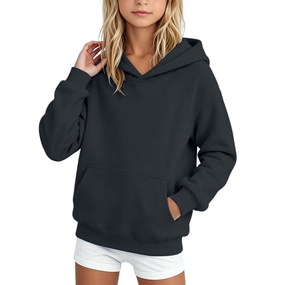 Yutgune Unisex Kids Solid Pullover Hoodie, Long Sleeve Casual Sweatshirt with Pocket, Sizes 3-13 Years