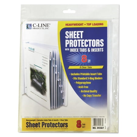 3-Hole Punched Top Load 8.5 in. x 11 in. Insert Heavy-Duty Sheet Protectors with 8 Clear Index Tabs - Clear (8/Set)