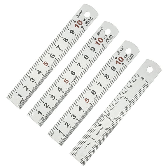 Uxcell 10cm/4" Metal Straight Ruler, 4Pcs Stainless Steel Ruler Etching Process Inch Millimeter Graduations for Measuring Engineer Construction