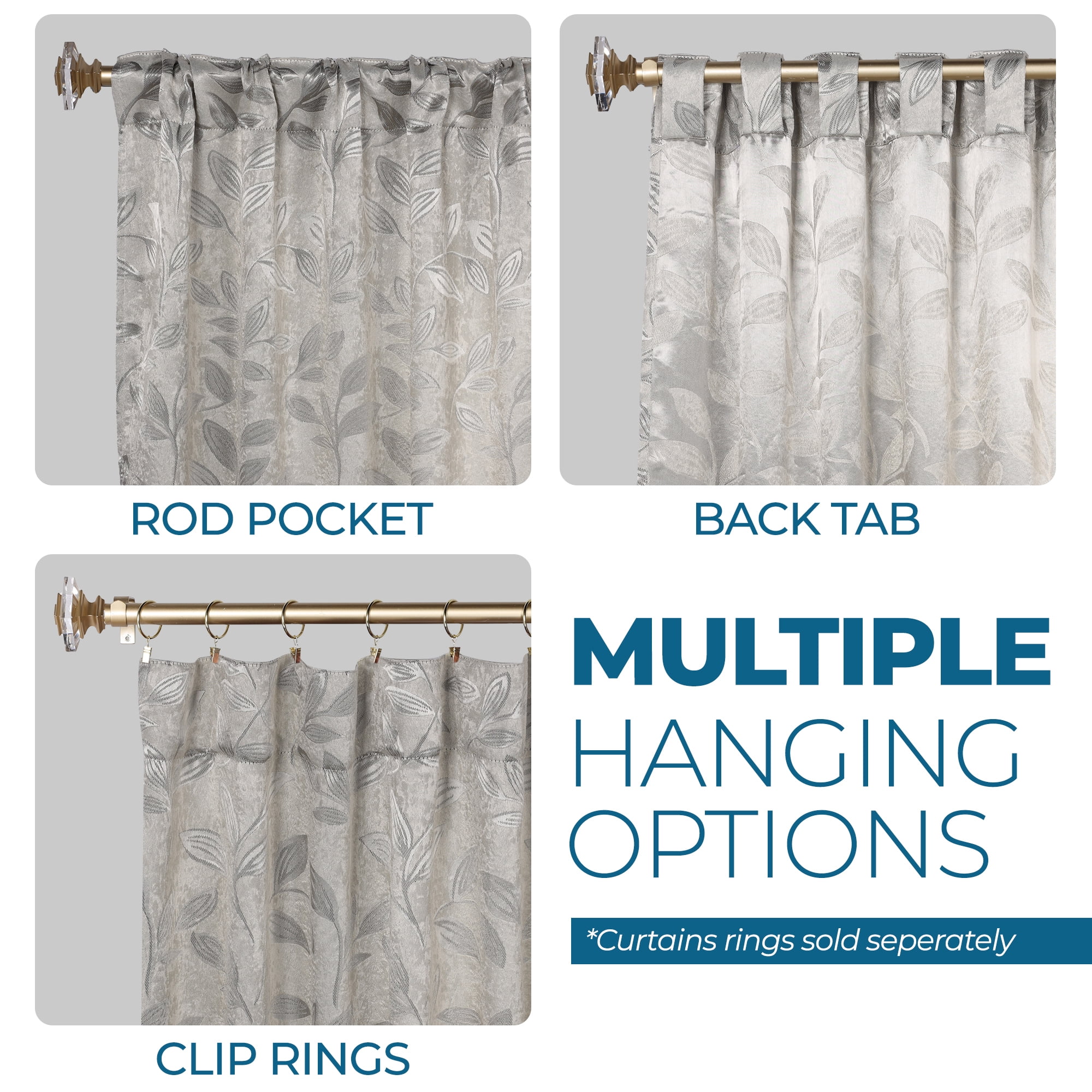 Superior Blackout Leaves Back Tab Curtains Set of 2, Light Filtering Curtain Panel Set, Ivory, 52"W x 63"L