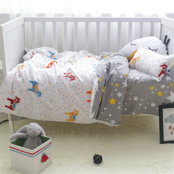 Amyove 3Pcs 100 Cotton Crib Bed Linen Kit Cartoon Pattern Baby