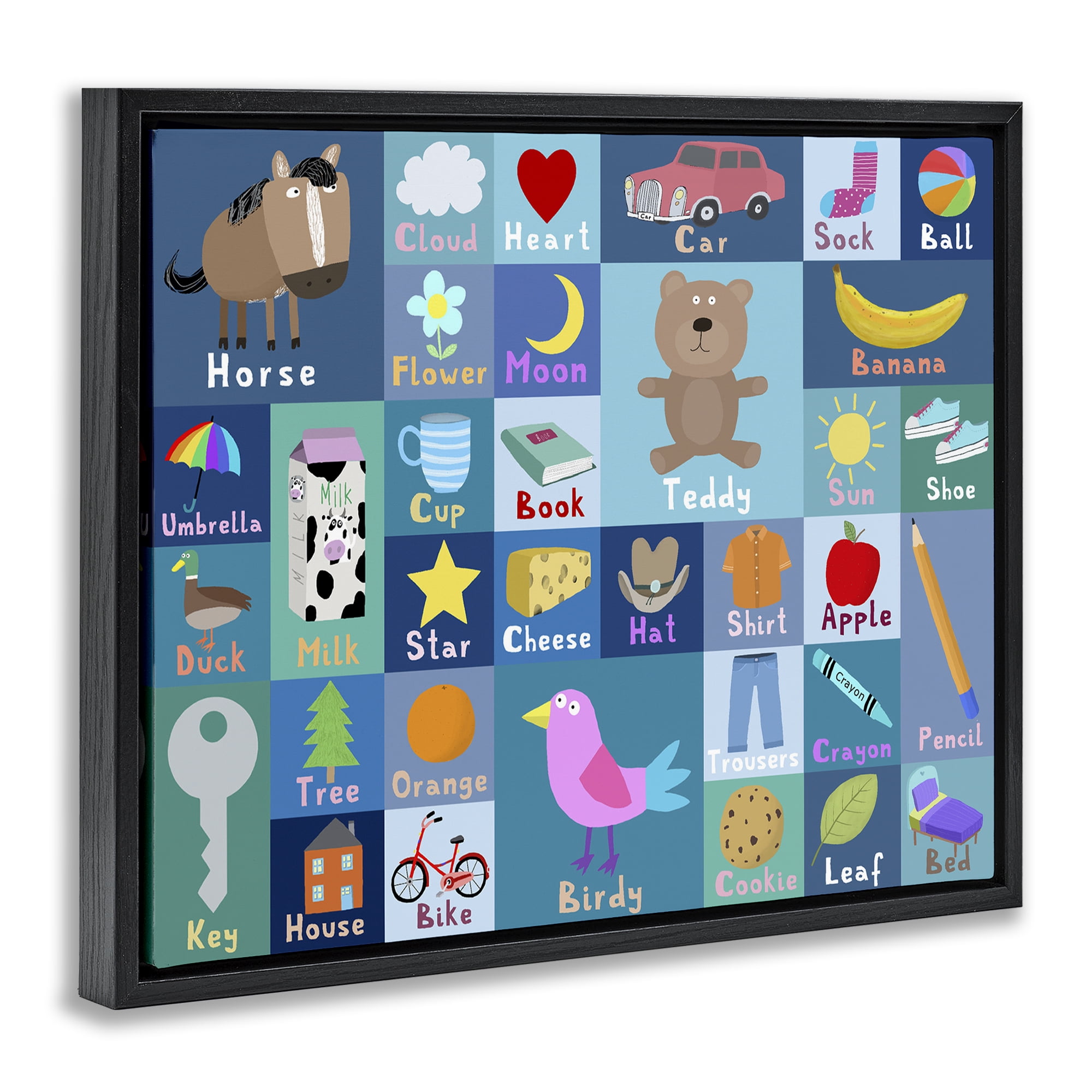 Stupell Industries Blue First Words Black Framed Floater Canvas Wall Art, design by Carla Daly