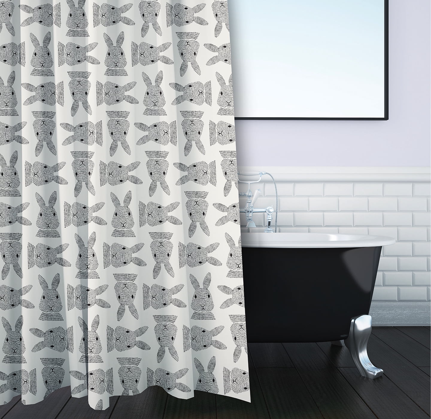 Simply Daisy 70" W x 73" L Criss Cross Bunnies Polyester Shower Curtain, Whisper White [1 Ct]