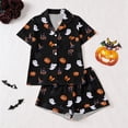 thumbnail image 2 of XAOFW Halloween Girls Pajamas Sets Short Sleeve Lapel Cartoon Print Shirts And Shorts Two Piece Sleepwear Loungewear Sets Breathable Homewear 3-4 Years, 2 of 9