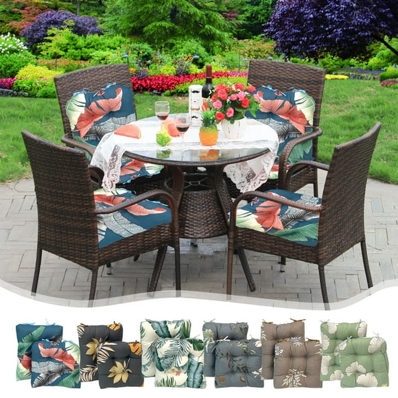 Antqov Outdoor High Back Chair Cushion Seat Pads, 2-Pack 17x17/17x21in Printed Seat Cushion for Patio Sitting Furniture Cushions with Ties for Adirondack, Rocking Cushions