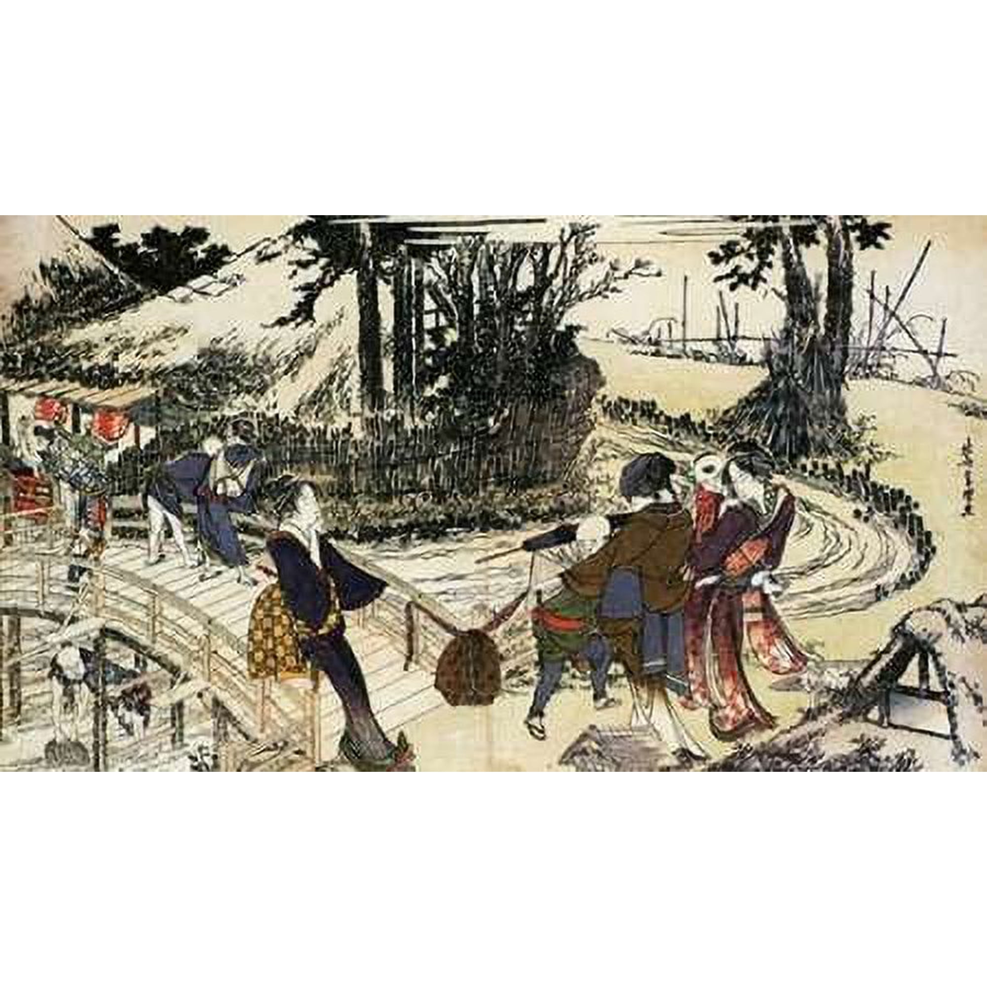 A Village By A Bridge 1798 Poster Print by Hokusai (12 x 18)