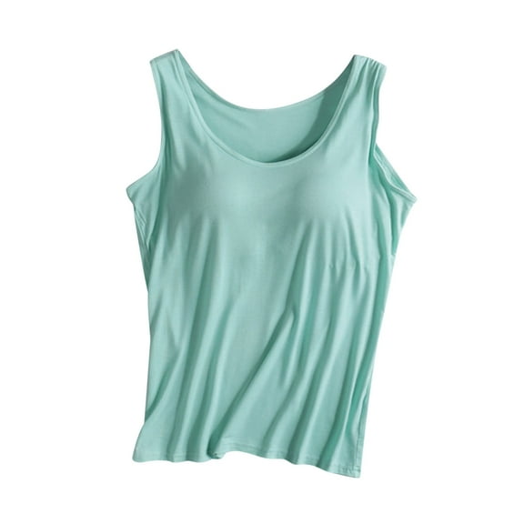 JGGSPWM Women Sleeveless Tank Tops Scoop Neck Camisole Solid Shirts Casual Summer Comfy Tunic with Bulid in bra Tees Padded Tshirts Mint Green XXL