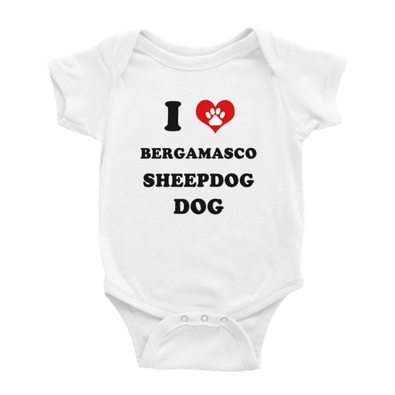 I Heart Bergamasco Sheepdog Dog Funny Baby Rompers Baby Clothes (White, 18-24 Months)