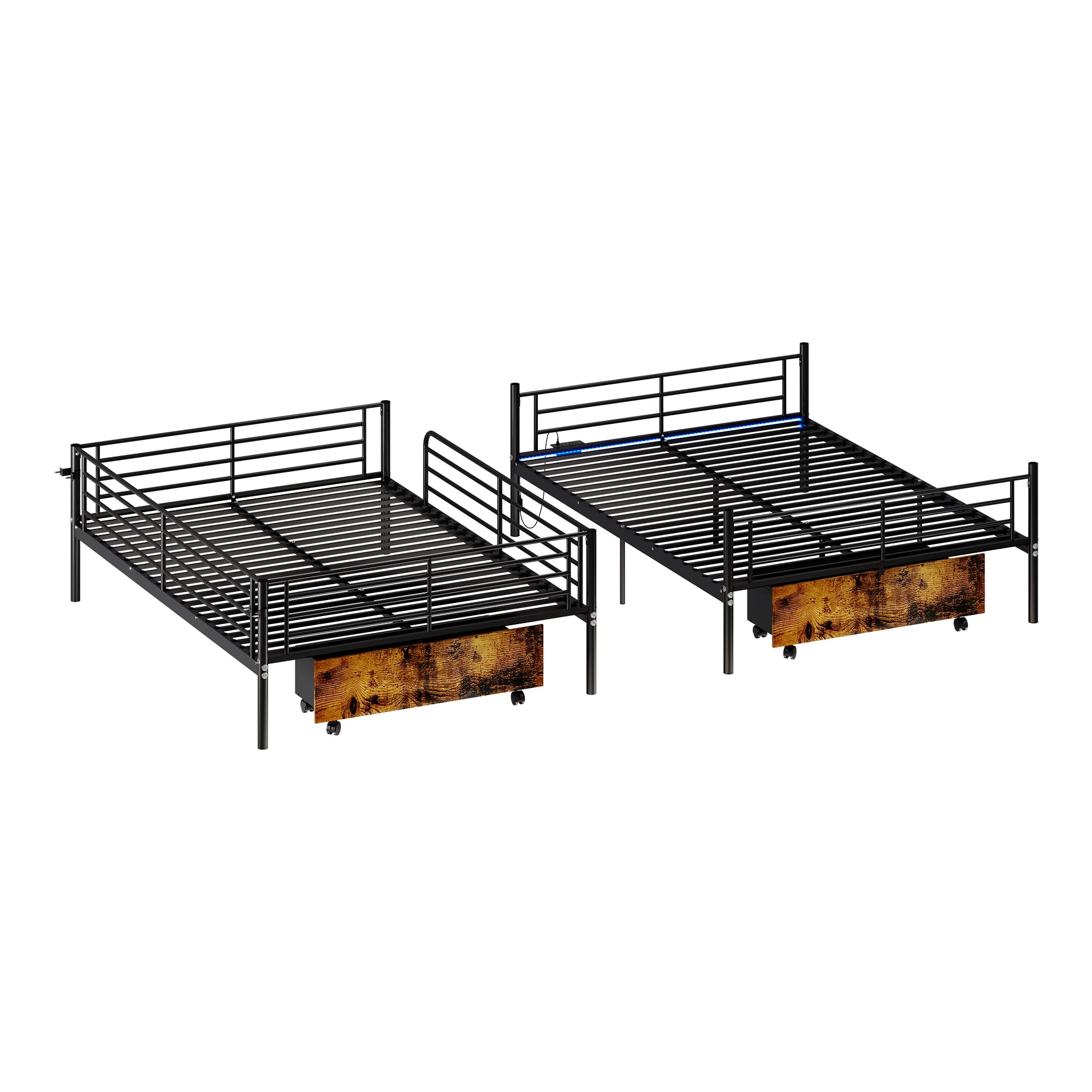 Leumius Twin Over Twin Metal Bunk Bed with USB Charging Station,Able to Split into 2 Twin Beds,Metal Bunk Bed with Safety Guardrail & Ladder,No Box Spring Needed,Black