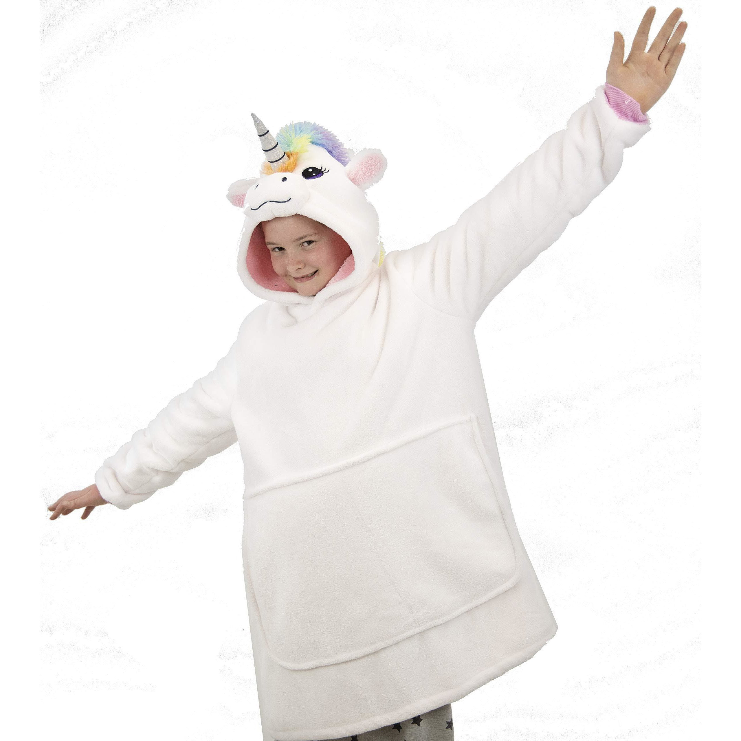 Children Hoodie Blanket Fluffy Sweatshirt with Big Pocket Oversized Soft Warm Fleece Snuggle Wearable Blanket for Kids 