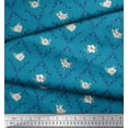thumbnail image 2 of Soimoi Blue Japan Crepe Satin Fabric White Floral & Ogee Damask Decor Fabric Printed BTY 44 Inch Wide, 2 of 3