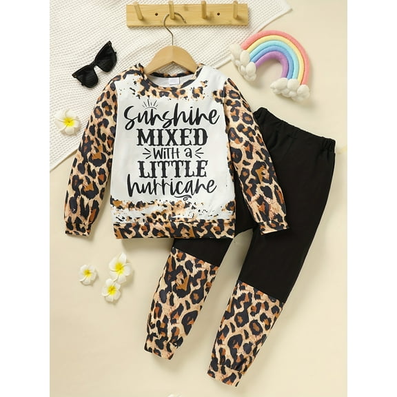 MORTTIC Toddler Girls Fall & Winter Outfit Leopard Print Long Sleeve Crewneck Sweatshirt Top & Matching Sweatpants 2Pcs Set