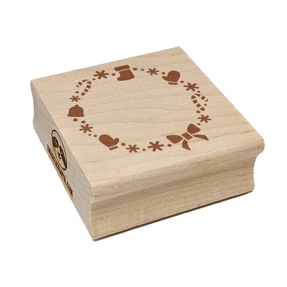 Christmas Holiday Border Wreath Candy Cane Stocking Square Rubber Stamp Stamping Scrapbooking Crafting - Small 1.25in