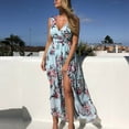thumbnail image 4 of Fesfesfes Womens Dress Floral Print V Neck Spring Dress Loose Casual Sleeveless Dress for Women Slit Chiffon Beach Long Dress, 4 of 7