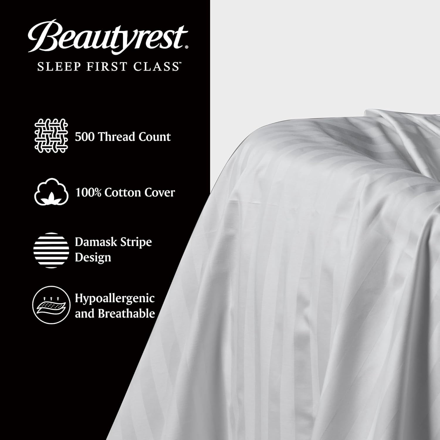 Beautyrest Luxury Goose Feathers Soft Pillows, 500 Thread Count Cover 20”x28”, Queen (Pack of 2)