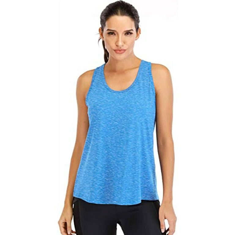 Workout Tops for Women Loose fit Racerback Tank Tops for Women Mesh  Backless Muscle Tank Running Tank Tops Light Blue XL