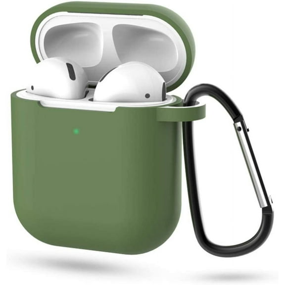 Silicone Skin Case for Airpods Bluetooth Charging Case Protective Earphone Cover Case Shockproof Sleeve with Hook (Green)