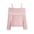 thumbnail image 2 of Wassery Women's Sweet Sweaters Long Sleeve Cold Shoulder Contrast Lace Knit Pullovers Bow Front Slim Fit Sweaters Streetwear, 2 of 6