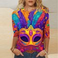 thumbnail image 2 of Lorytime Carnival Oversized T Shirts for Women Pattern Tuesday Tee Pullover 3/4 Sleeve Mardi Gras Tops Crewneck Clothes, 2 of 5