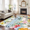 thumbnail image 2 of Easter Area Rugs 5'x7', Small Throw Rugs for Laundry Room Playroom, Spring Farmhouse Bunny Flower Teal Blue Wood Grain Indoor Outdoor Rug Non-Slip Low Pile Carpet Runner Reversible Floor Mats, 2 of 8