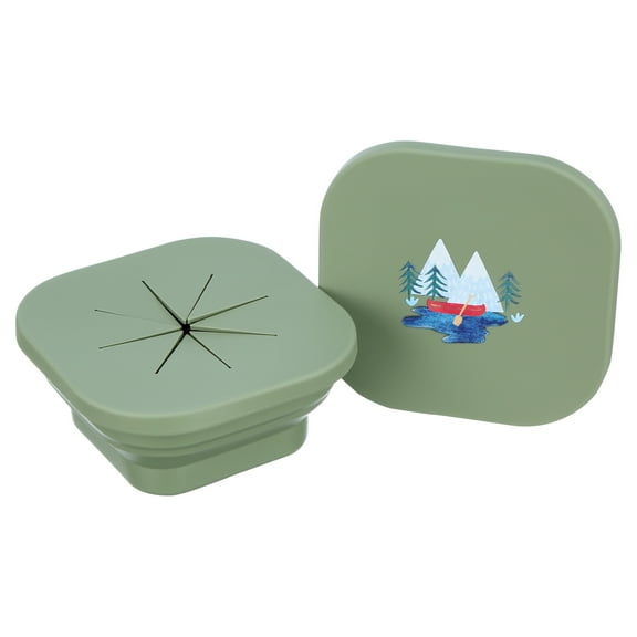 Austin Baby Co Silicone Collapsible Snack Bowl for Toddler and Kids – Reusable Snack Container with Two Specialized Lids – BPA free, Dishwasher Safe and Leakproof for Babies (Camper Sage Green)