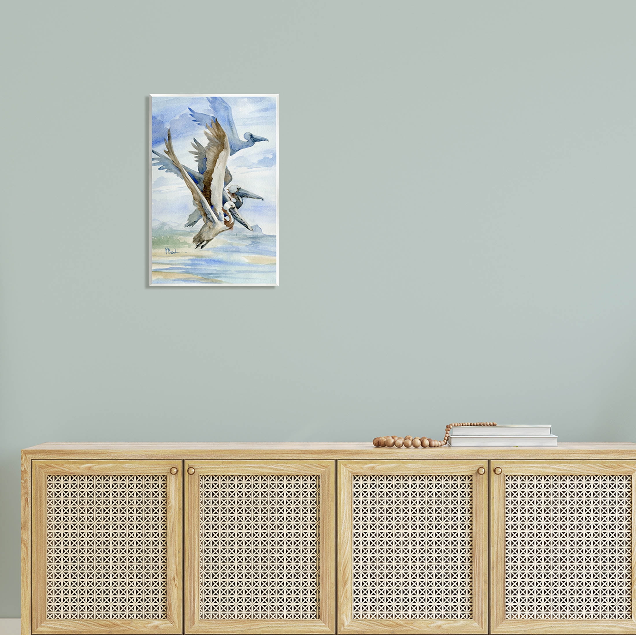 Stupell Industries Pelicans Aloft Bird Flight Trio Painting Unframed Art Print Wall Art, Design by Paul Brent