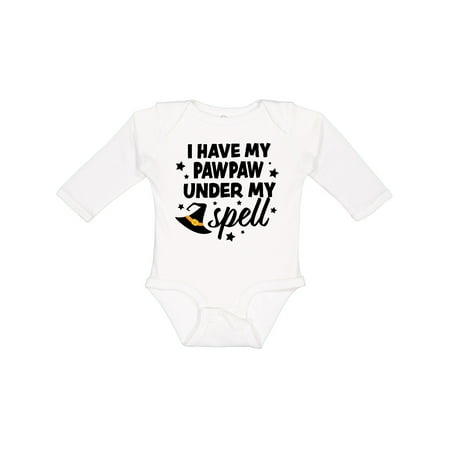 

Inktastic I Have My Pawpaw Under My Spell with Cute Witch Hat Gift Baby Boy or Baby Girl Long Sleeve Bodysuit