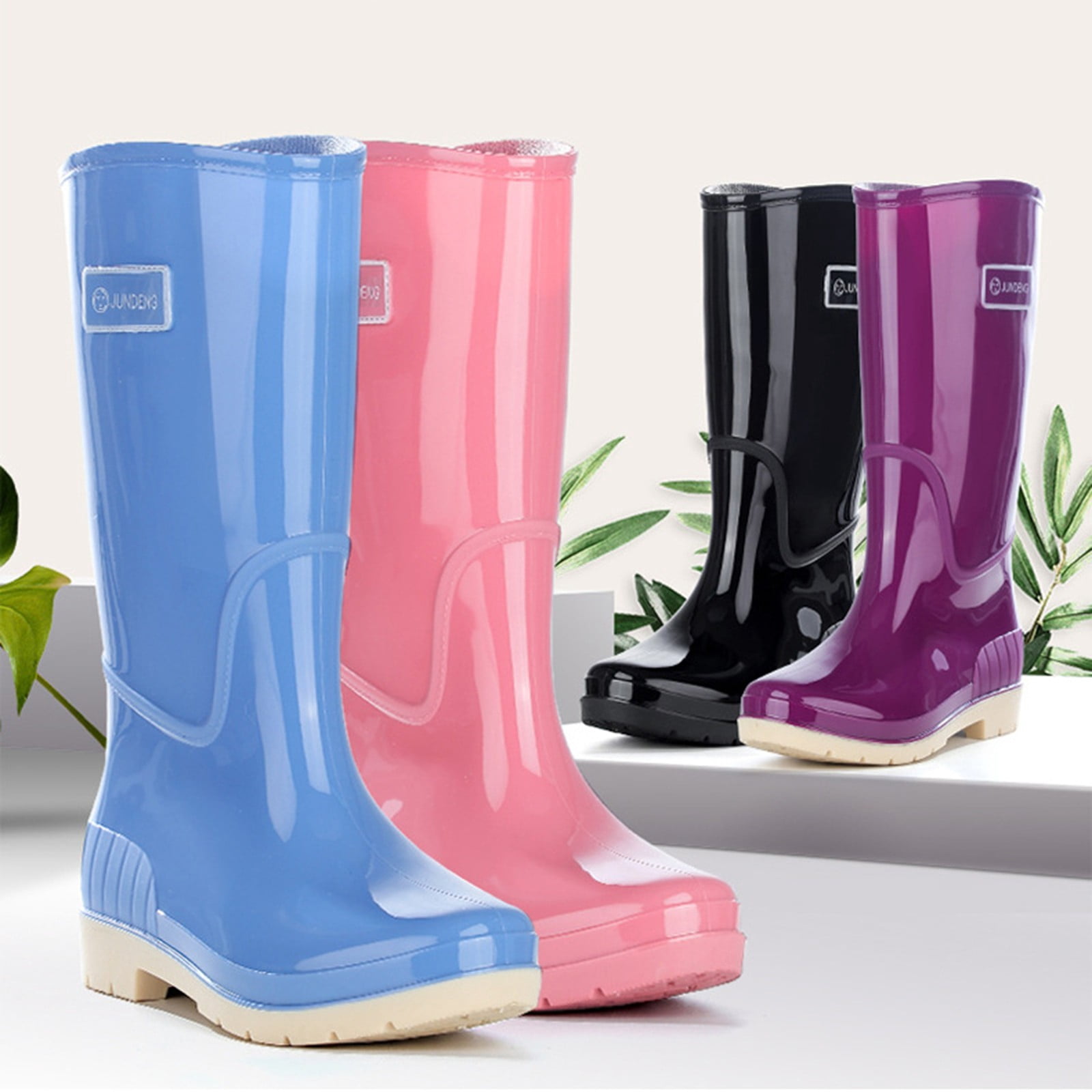 Tall Rain Boots for Women Waterproof Ladies Knee High Rubber Boots Comfort Garden Boots (Pink 5.5)