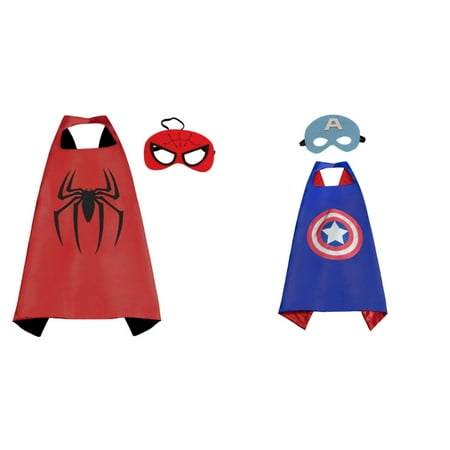Captain America & Spiderman Costumes - 2 Capes, 2 Masks w/Gift Box by