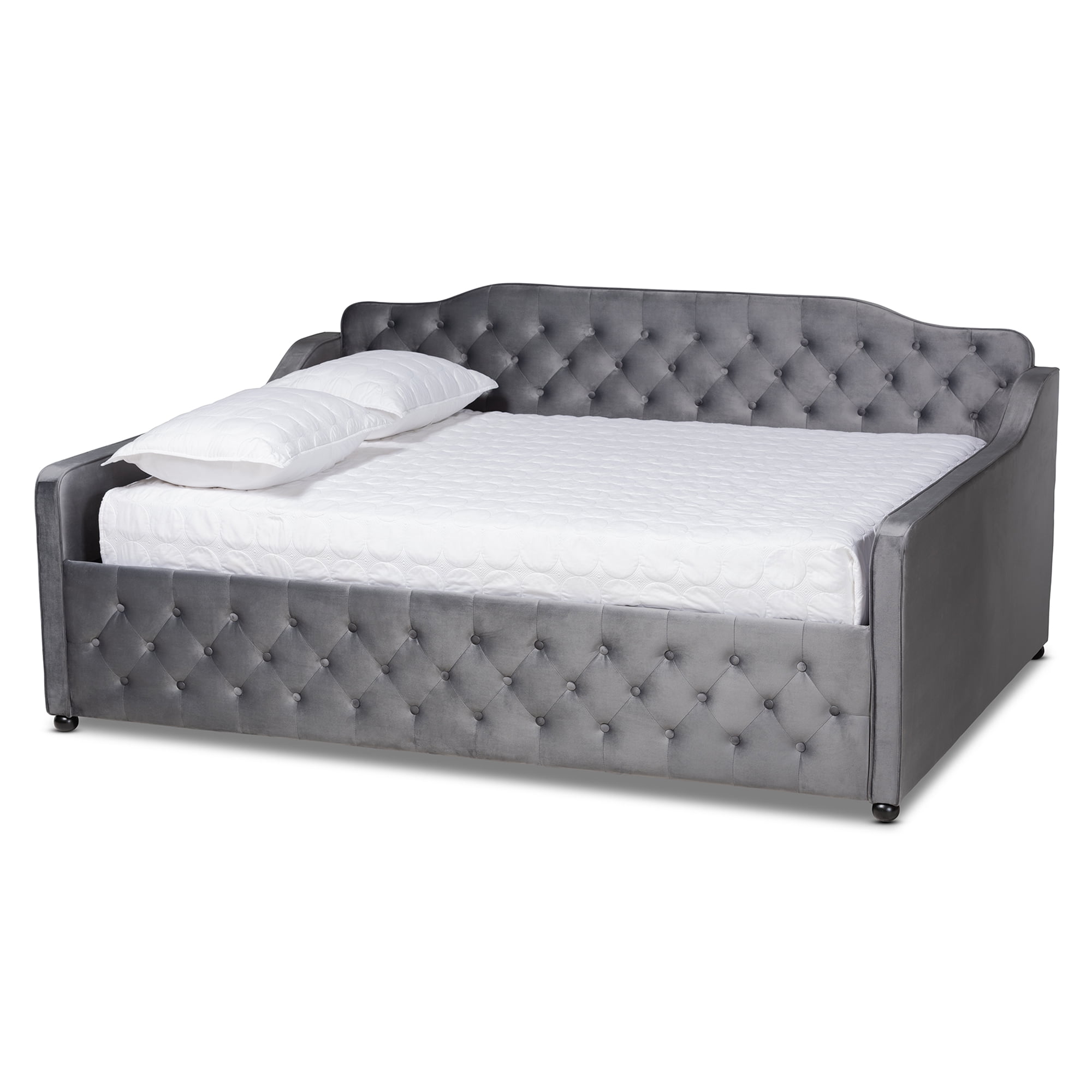 Baxton Studio Freda Transitional and Contemporary Grey Velvet Upholstered and Button Tufted Queen Size Daybed