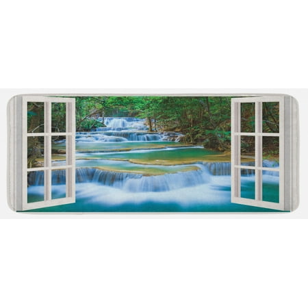 

Landscape Kitchen Mat Open Window to River Flowing down Inside a Forest with Spring Season Trees Plush Decorative Kitchen Mat with Non Slip Backing 47 X 19 Multicolor by Ambesonne