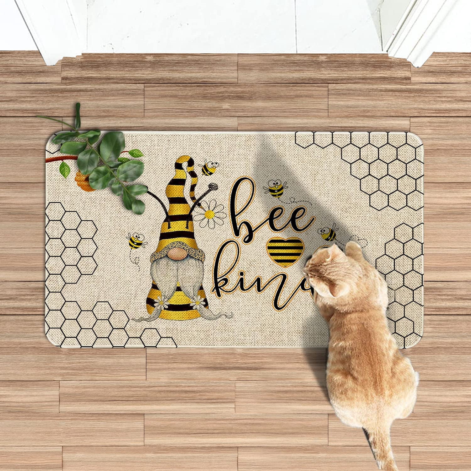 Spring Summer Door Mat 30 X 17 Inch Bee Kind Gnome Doormat Indoor Outdoor Entrance Floor Mat Non Slip Summer Decor Rubber Welcome Mats