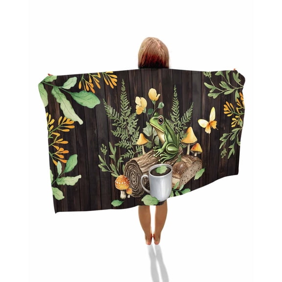 Green Frog Beach Towels Oversized Super Absorbent, Butterfly Plant Flowers Mushroom Coffee Brown Lightweight Bath Towel Quick Dry Sets For Bathroom/Pool/Rv Camping/Beach Play/Gym Room/Picnic 23"x47"