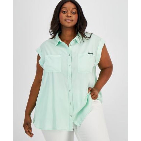 MSRP $80 Calvin Klein Jeans Women Trendy Plus Size Cuffed-Sleeve Blouse Size 3X